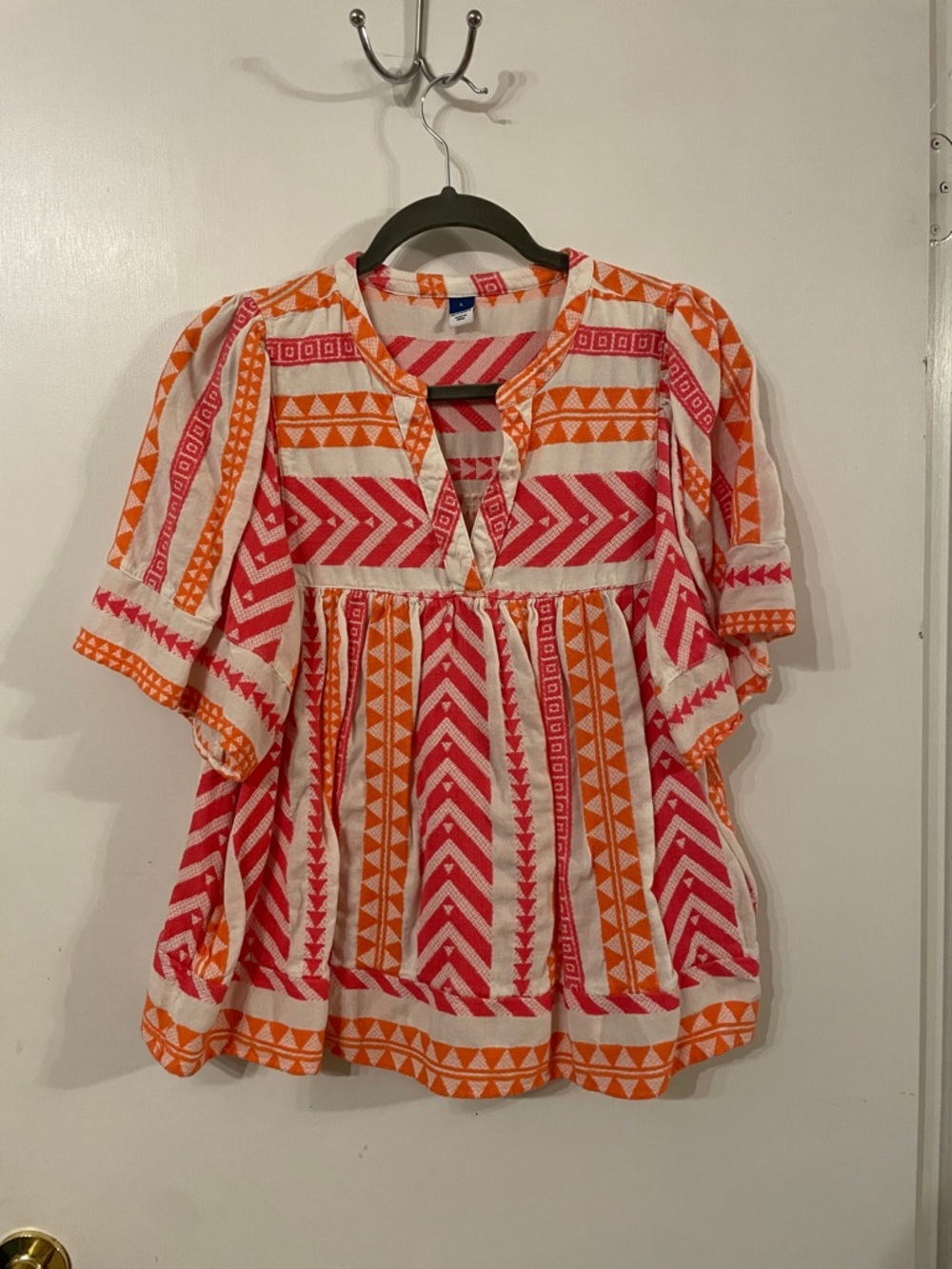 Old Navy Pink & Orange Geometric Peasant Top